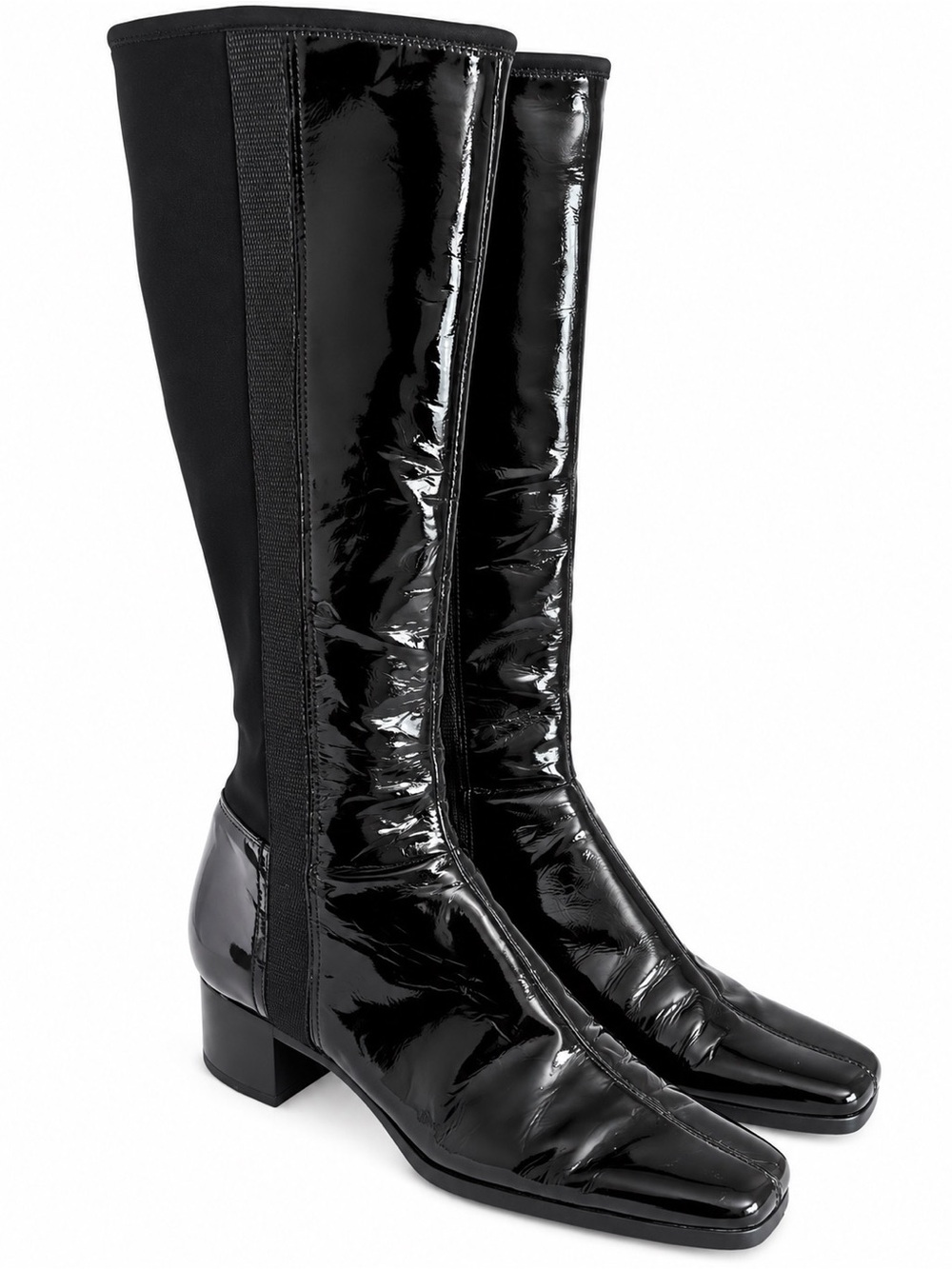 Vintage Y2K Prada Black Patent Leather & Stretch Knee-High Boots Sz 37.5 US 7